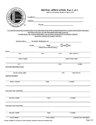 Forms Montana Rental Application Form