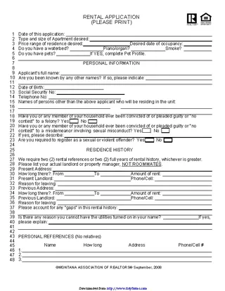 Montana Rental Application