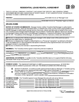 Montana Residential Lease Agreement Form