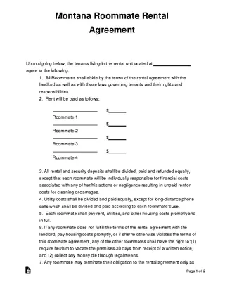 Forms Montana Roommate Rental Agreement