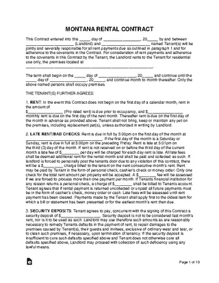 Montana Standard Residential Lease Agreement Template