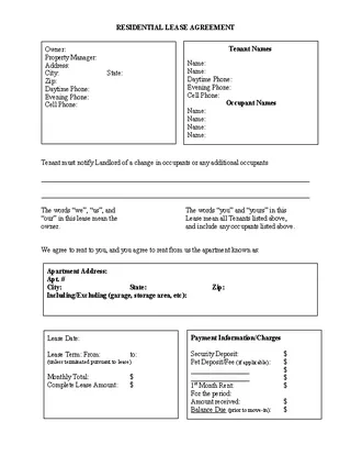 Month To Month Residential Rental Agreement