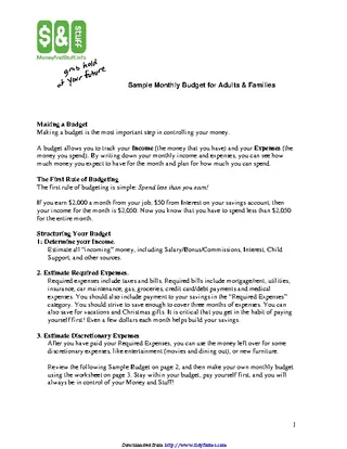Forms Monthly Budget Worksheet Template