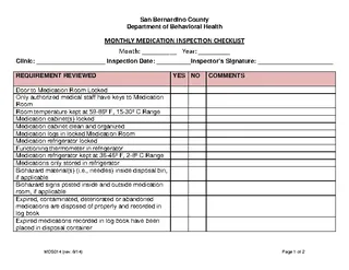 Forms Monthly Medication Inspection Sheet