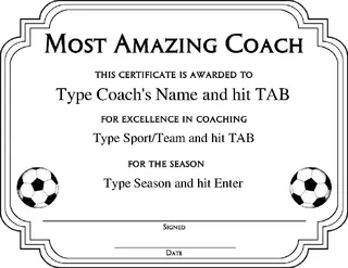 Forms Most Amazing Coach Certificate Template