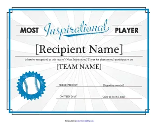 Forms Most Inspirational Player Award Certificate