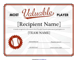 Forms Most Valuable Player Award Certificate