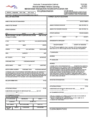 Motor Boat Transaction Record Application For Title Registration Tc 96 184