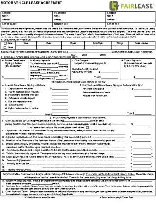 Motor Vehicle Blank Rental Agreement