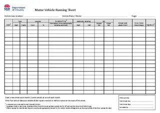 Motor Vehicle Running Sheet