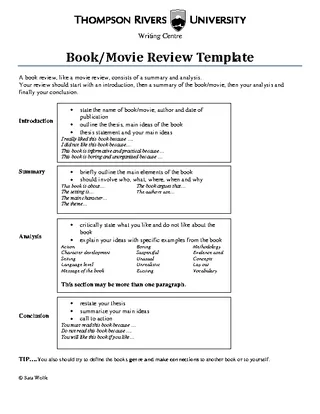 Movie Book Writing Review Template Example