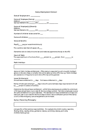 Forms Nanny Employment Contract