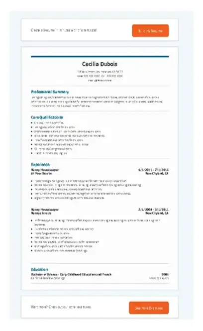 Nanny Housekeeper Resume - PDFSimpli