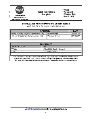 Nasa Work Instruction Template