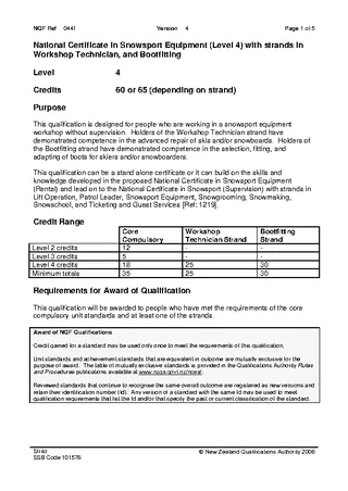 National Certificate In Snowsport Equipment