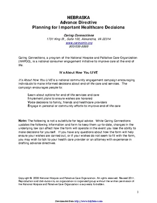 Nebraska Advance Health Care Directive Form
