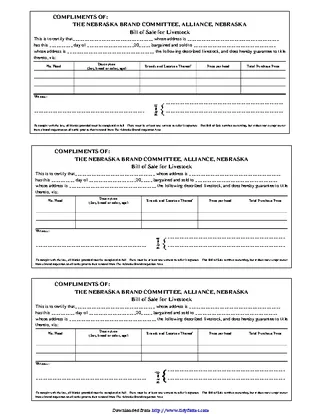 Nebraska Bill Of Sale Form For Livestock