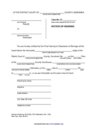 Forms Nebraska Notice Of Hearing Form