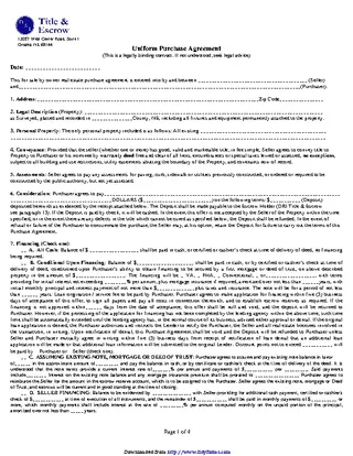 Nebraska Uniform Purchase Agreement Form