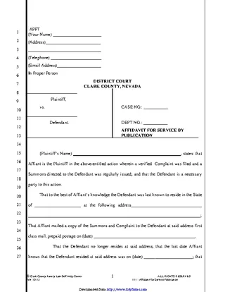 Nevada Affidavit For Service By Publication Form