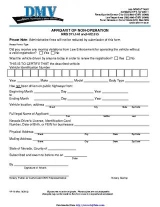 Nevada Affidavit Of Non Operation Form