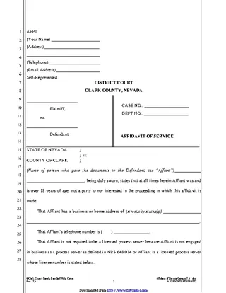 Nevada Affidavit Of Service With Minor Children Form