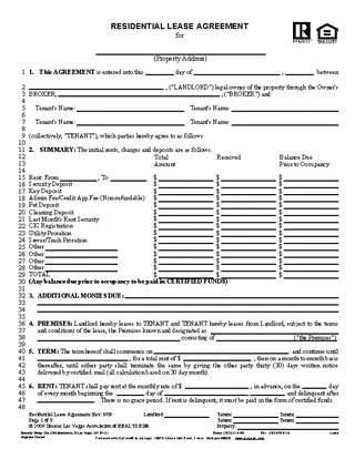 Nevada Association Of Realtors Residential Lease Agreement