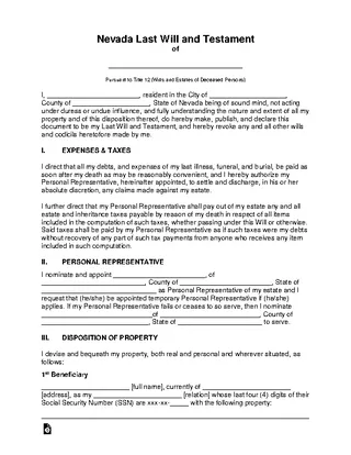 Forms Nevada Last Will And Testament Template