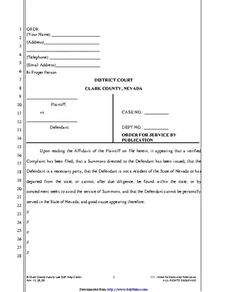 Forms Nevada Order To Serve By Publication Form