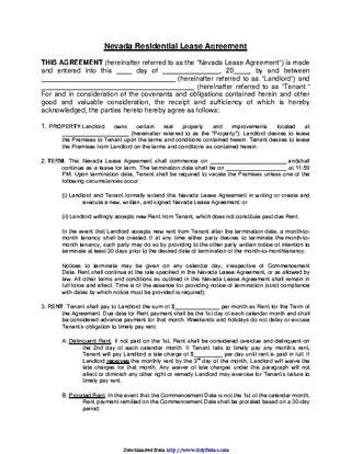 Nevada Residential Lease Agreement Form