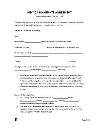 Forms Nevada Roommate Agreement Form