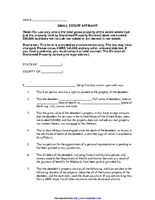 Nevada Small Estate Affidavit Form