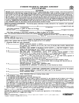Forms Nevada Standard Residential Purchase Agreement Form