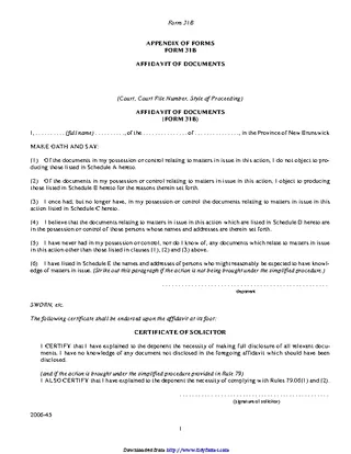New Brunswick Affidavit Of Documents Form