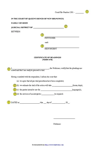 New Brunswick Certificate Of Readiness Hearing Sole Petitioner Form