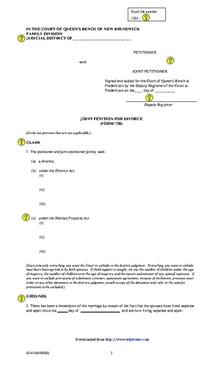 New Brunswick Joint Petition For Divorce Form