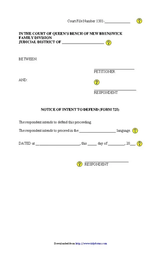 New Brunswick Notice Of Intent To Defend Form