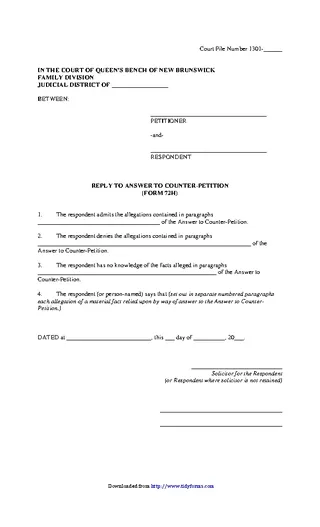 New Brunswick Reply And Answer To Counter Petition Form