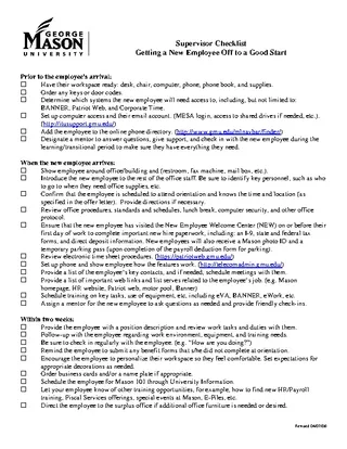 New Employee Supervisor Checklist Template