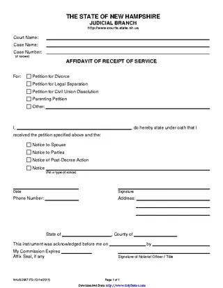 New Hampshire Affidavit Of Receipt Of Service Form