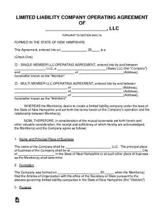 Forms New Hampshire Llc Operating Agreement Template