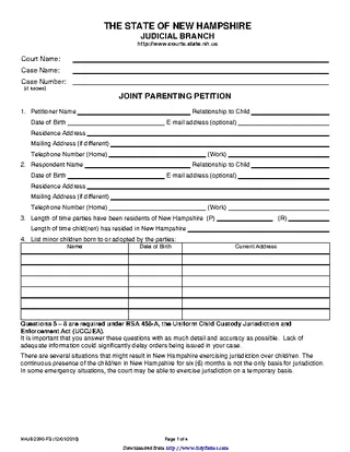 New Hampshire Parenting Petition Joint Form