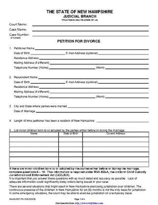 New Hampshire Petition For Divorce Form