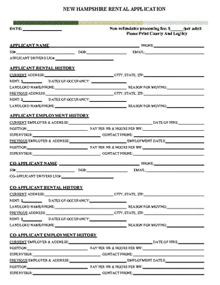 Forms New Hampshire Rental Application Form