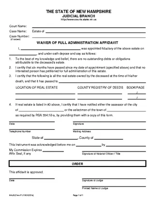 Forms New Hampshire Small Estate Affidavit Form Nhjb 2144 P