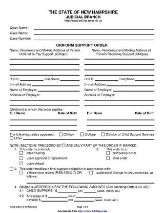 New Hampshire Uniform Support Order Form