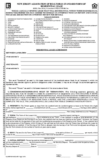 New Jersey Association Of Realtors Residential Lease Agreement