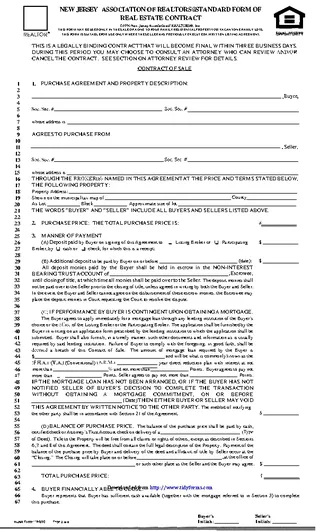 New Jersey Association Of Realtors Standard Form Of Real Estate Contract