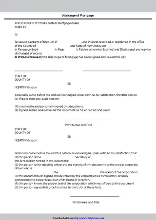 Forms New Jersey Discharge Of Mortgage 3