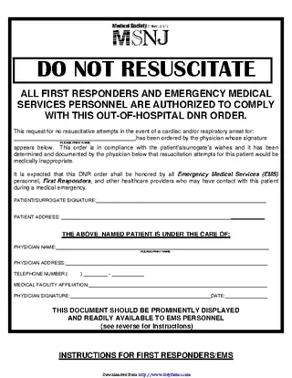 New Jersey Do Not Resuscitate Form